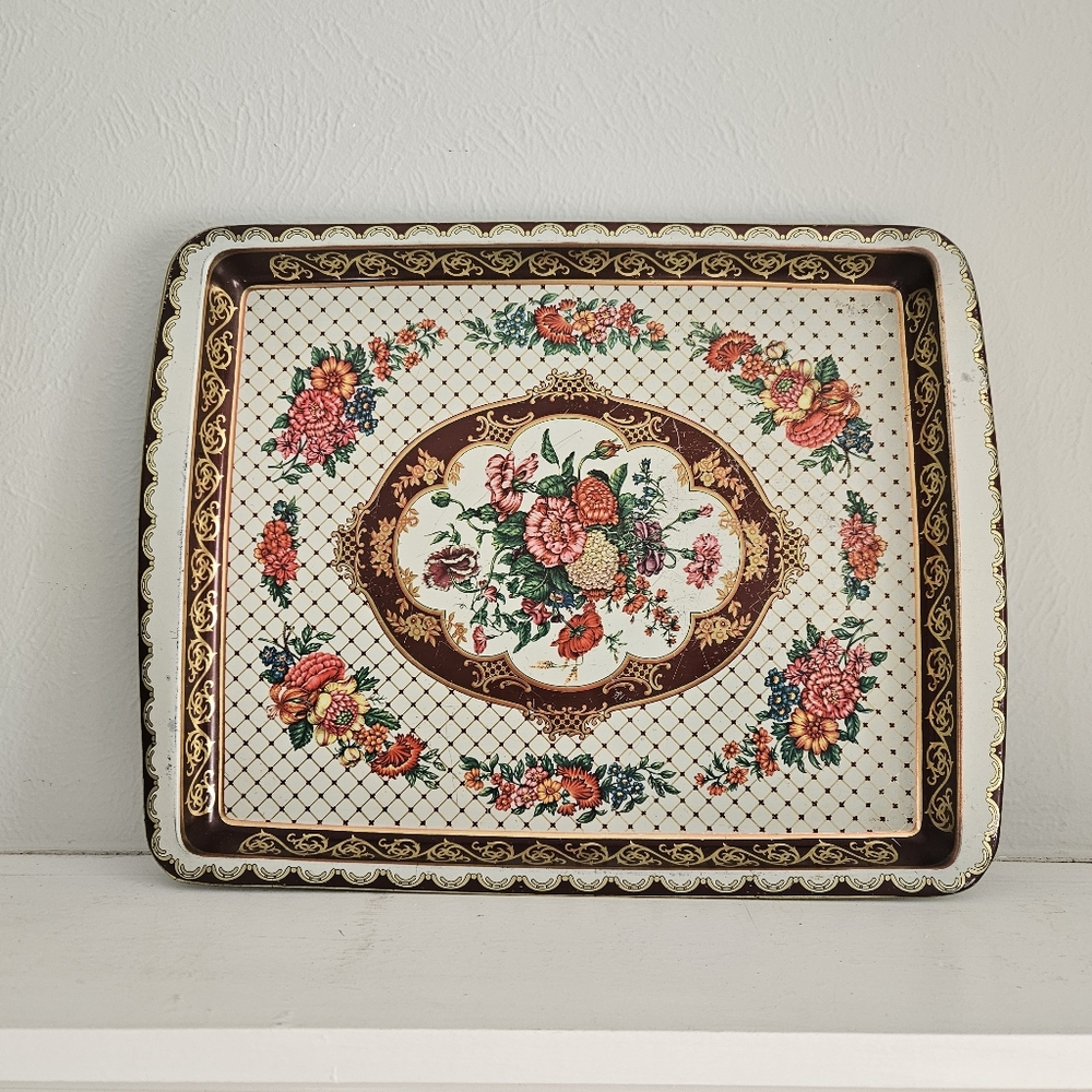 Vintage Daher Decorated Ware Floral Metal Decorative Serving/Display Tray